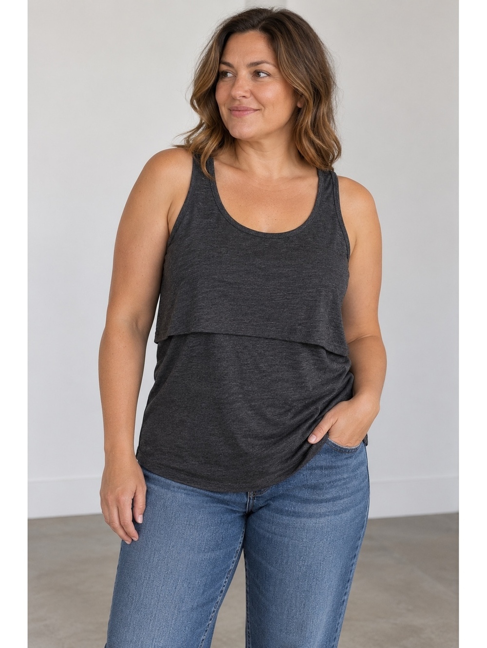 Latched Mama M Gray Nursing Breastfeeding Tank Top